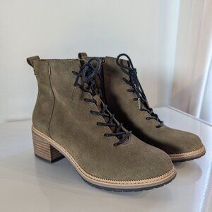 Toms Women's Olive Suede Lace-Up Heeled Boot 8M